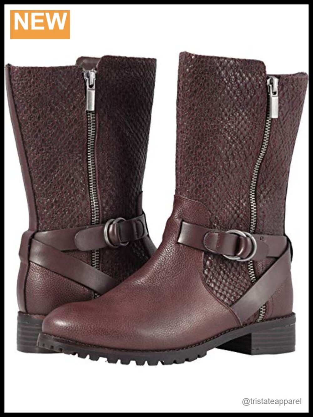 SoftWalk Marlowe Leather Motorcycle Boots Women's Mid-Calf Zip Closure Low Heel